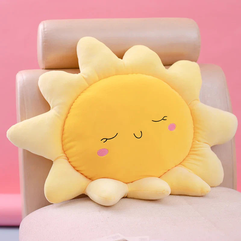 Coussin Soleil en Peluche Douce Jaune