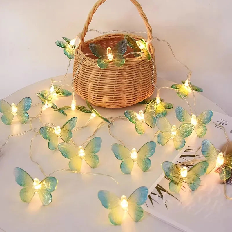 Guirlande lumineuse papillons vert LED, 3m de longueur avec effet néon pour une déco maison élégante.
