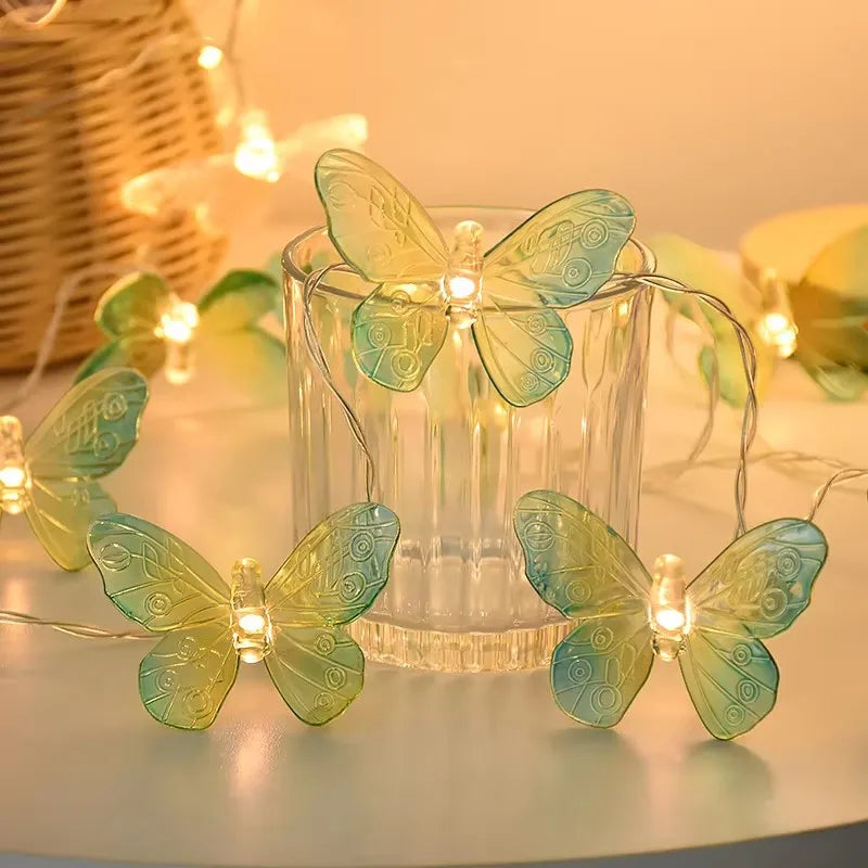 Guirlande papillons LED en vert, guirlande néon 1.5m pour éclairage décoratif de chambre ou événement.