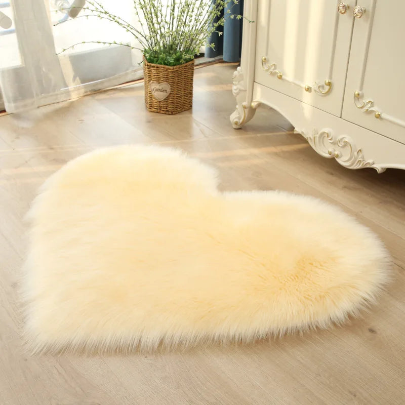 Tapis Pelucheux Forme Coeur Lavable Poils Long