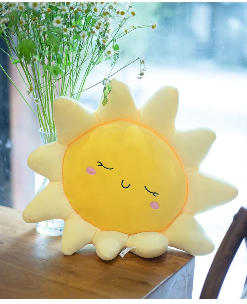 Coussin Soleil en Peluche Douce Jaune