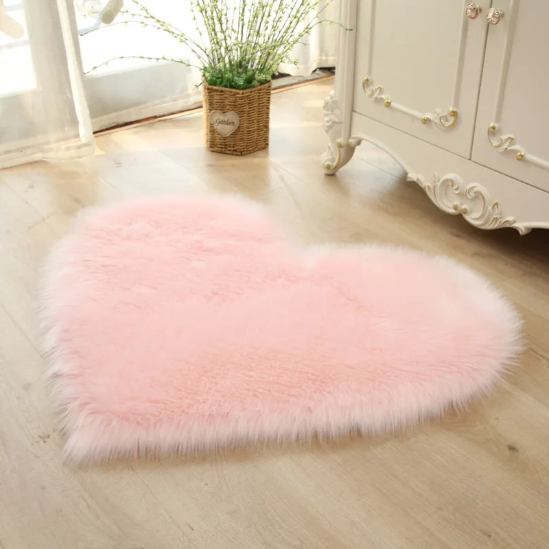 Tapis Pelucheux Forme Coeur Lavable Poils Long