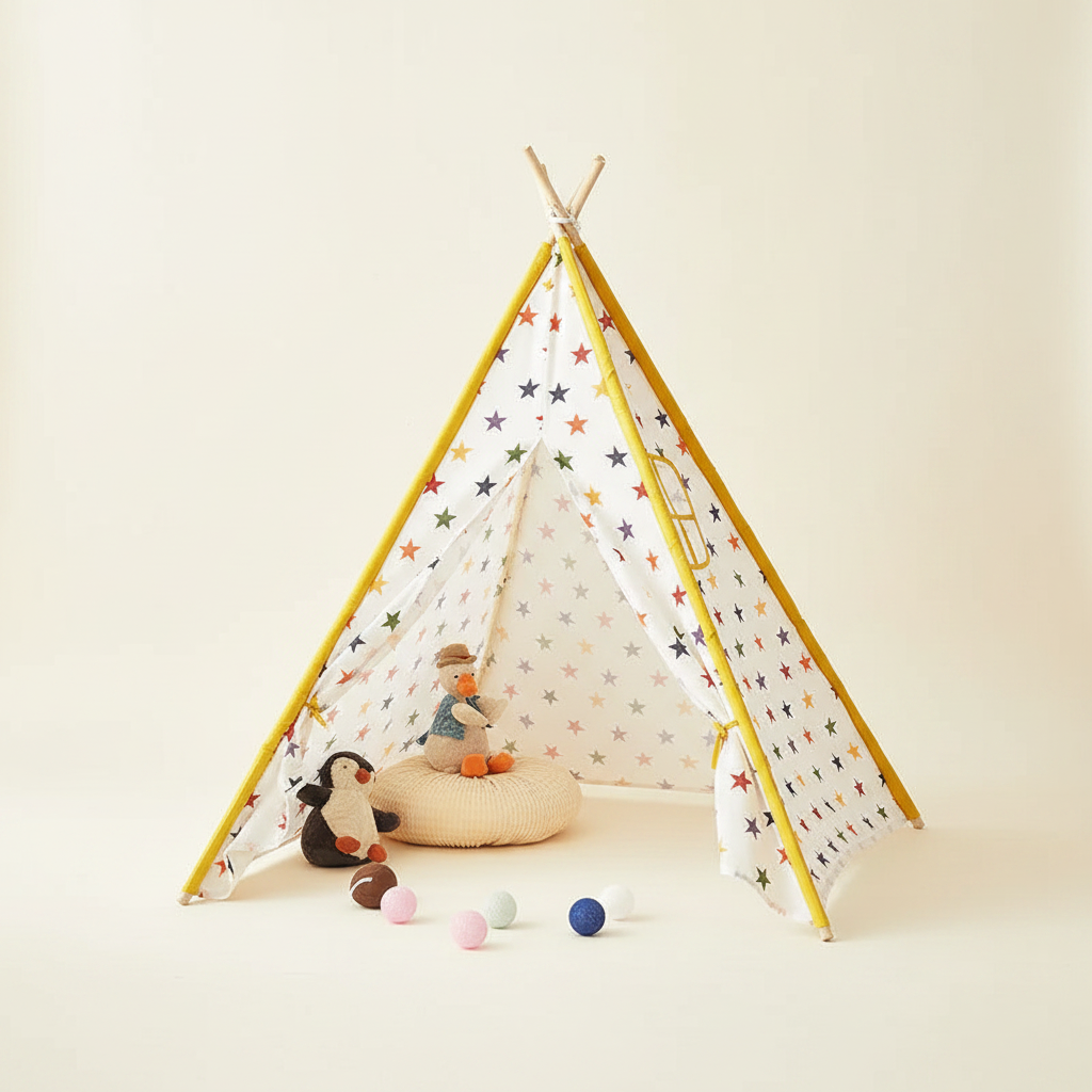 Tipi Enfant Étoiles Jaunes en Coton 1.35m