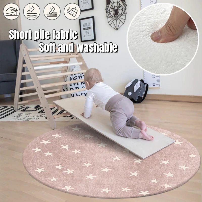 Tapis Rond Enfant Étoiles - Lavable & Doux - Ø 160cm