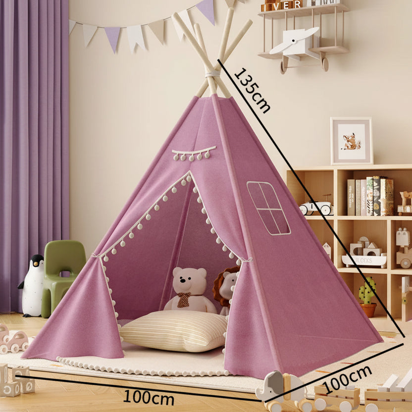 Tipi Enfant Violet en Coton avec Pompons et Fenêtre