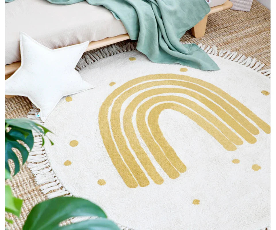 Tapis de Sol Rond Arc-en-Ciel pour Tipi et Tente Enfant Boho