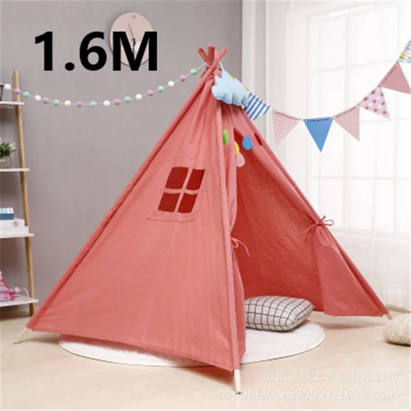 Tipi Enfant en Toile de Coton Rose - 160cm - Cabane de Jeu Pliable