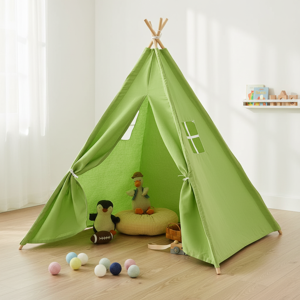 Tente Tipi Enfant en Coton Canvas Vert Sauge 1.3m