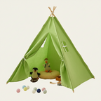 Tente Tipi Enfant en Coton Canvas Vert Sauge 1.3m