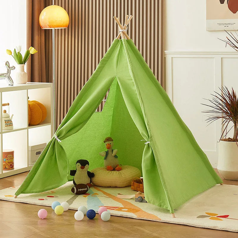 Tente Tipi Enfant en Coton Canvas Vert Sauge 1.3m