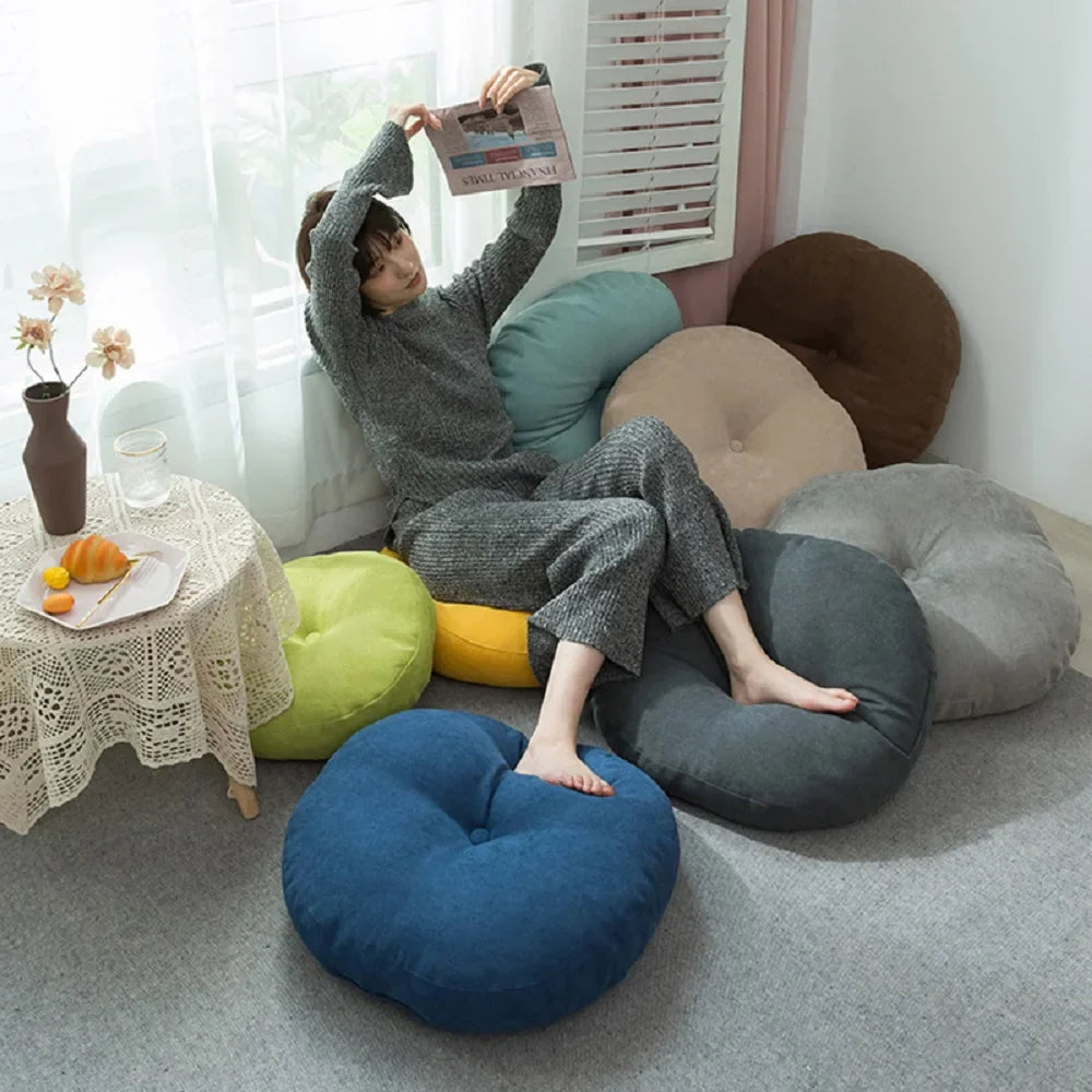 Coussin de Sol Rond en Lin - Style Japonais pour Coin Lecture