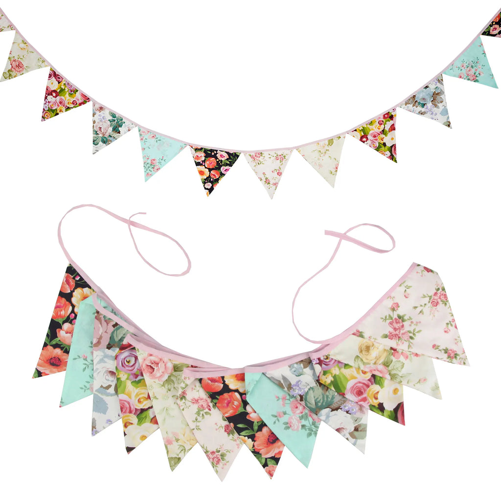 Guirlande à Fanions Vintage En Tissu Motif Fleur