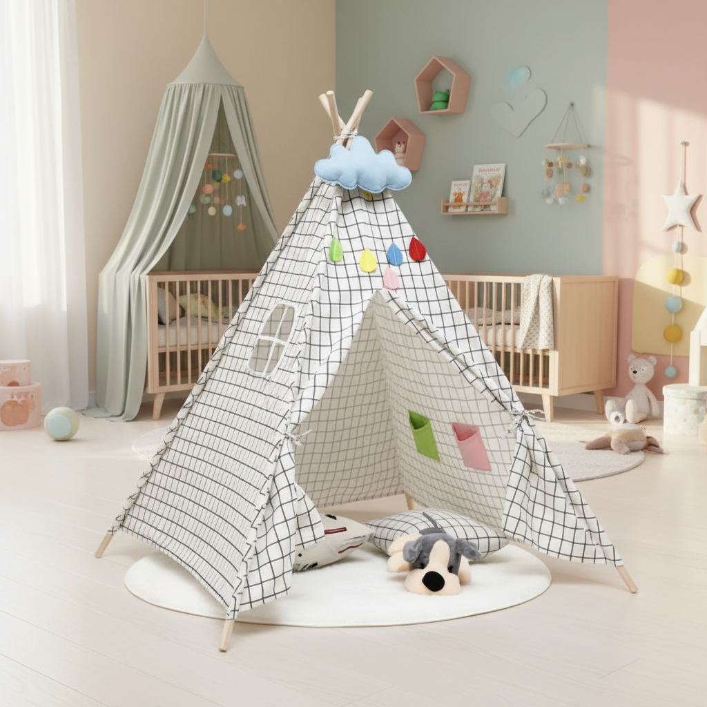 Tente tipi scandinave noir et blanc 160cm
