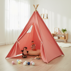Tipi Enfant Rose en Coton Intérieur avec Fenêtre Style Scandinave 135cm