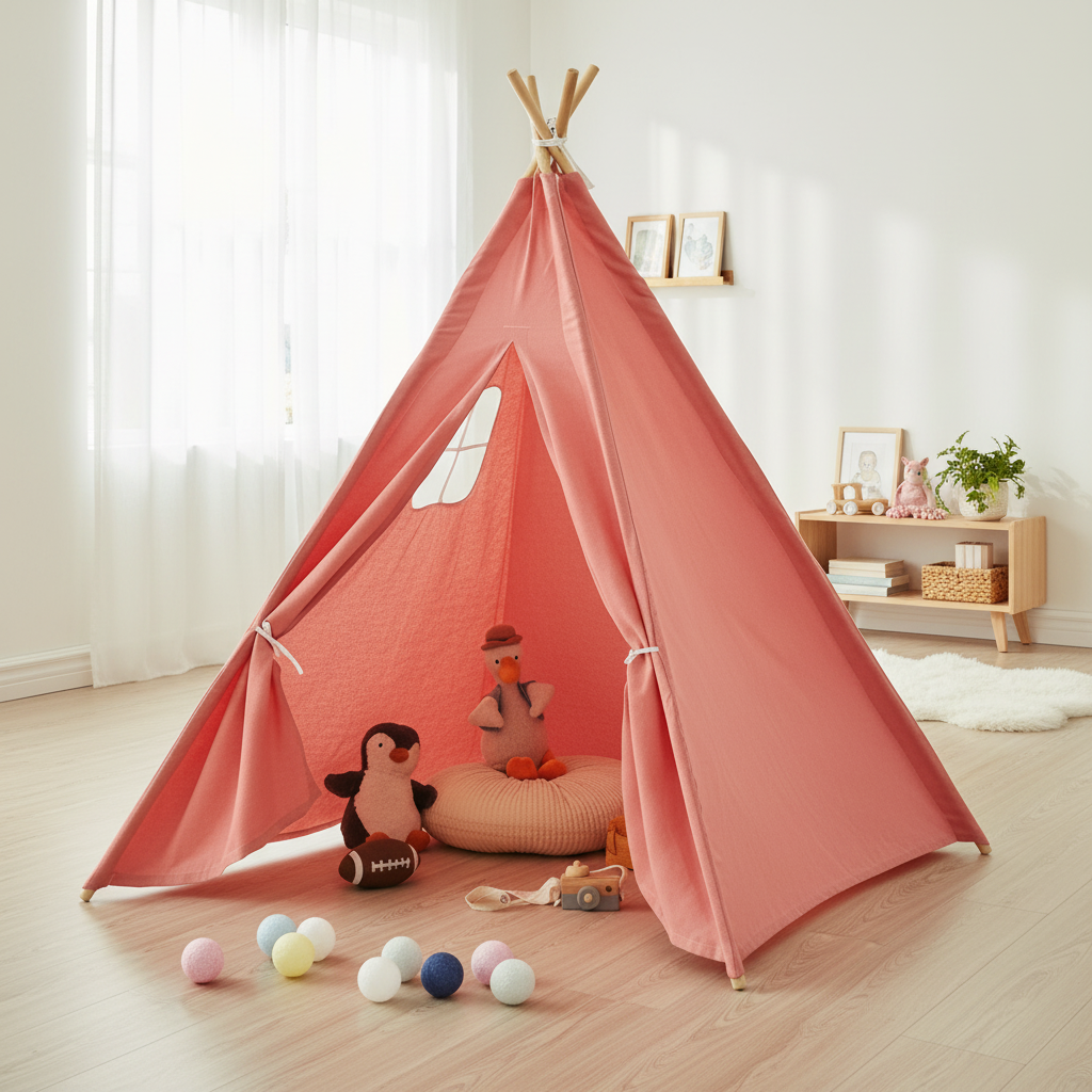 Tipi Enfant Rose en Coton Intérieur avec Fenêtre Style Scandinave 135cm