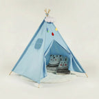 Tente Tipi Enfant en Toile de Coton Bleu 1.6m