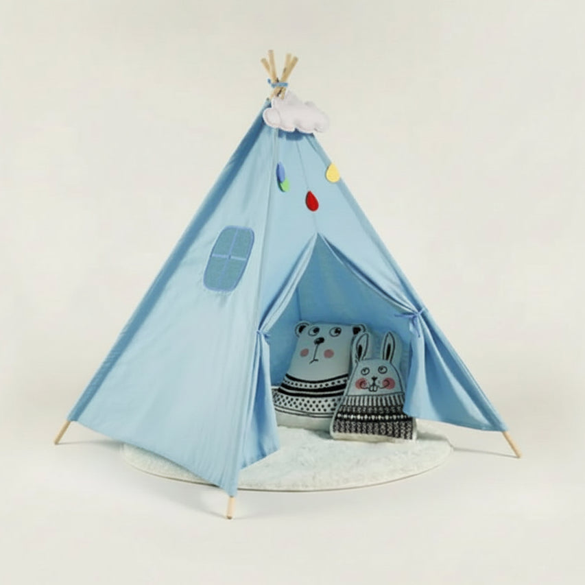 Tente Tipi Enfant en Toile de Coton Bleu 1.6m