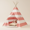 Tente Tipi Enfant Rayée Rose et Blanche en Coton et Bois de Pin