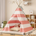 Tente Tipi Enfant Rayée Rose et Blanche en Coton et Bois de Pin