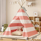 Tente Tipi Enfant Rayée Rose et Blanche en Coton et Bois de Pin