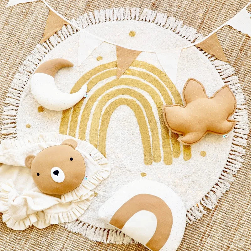 Tapis de Sol Rond Arc-en-Ciel pour Tipi et Tente Enfant Boho