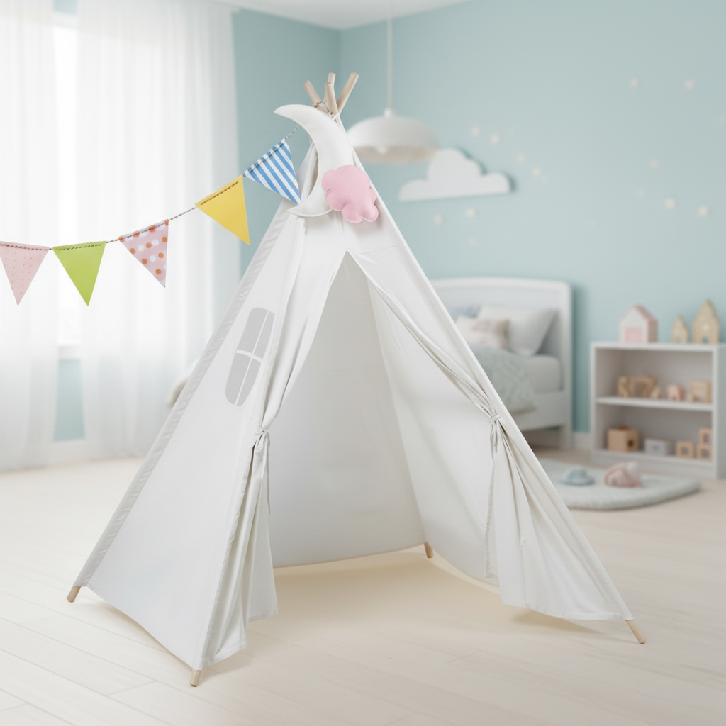 Tipi Enfant en Coton Blanc - Style Scandinave avec Fenêtre