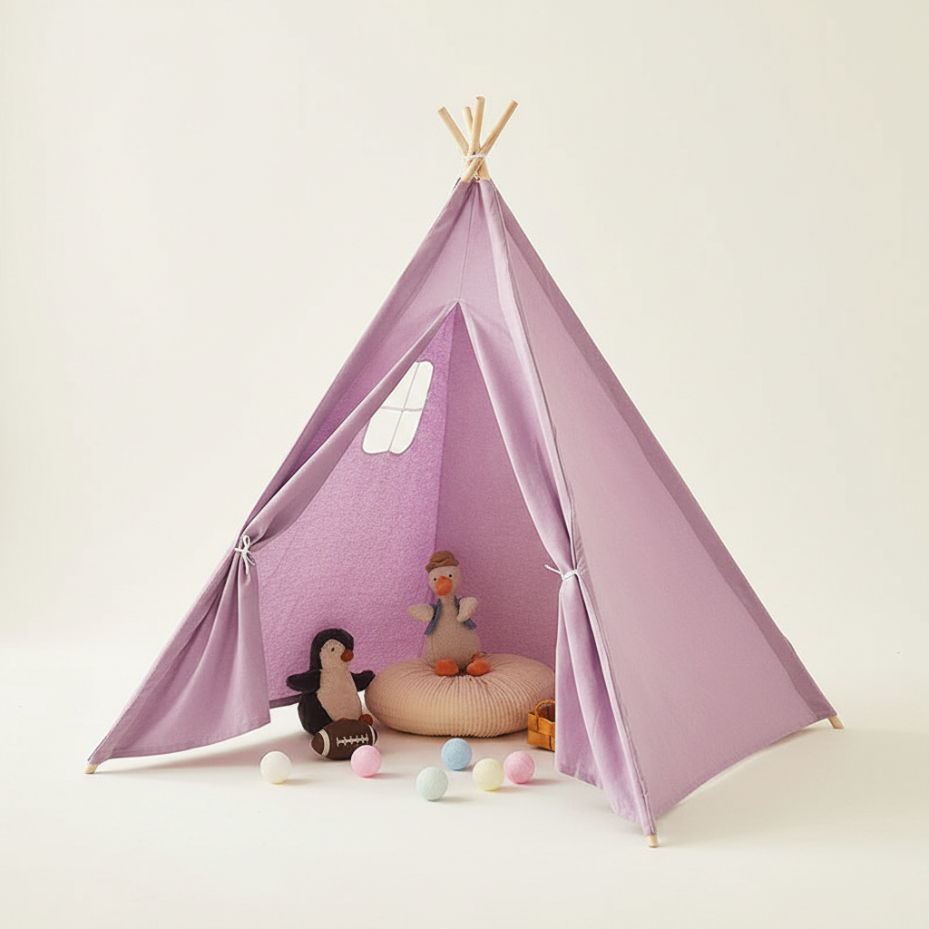 Tipi Enfant Violet en Coton avec Fenêtre Latérale 1.35m