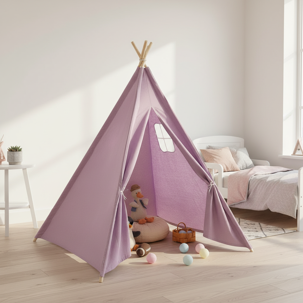 Tipi Enfant Violet en Coton avec Fenêtre Latérale 1.35m