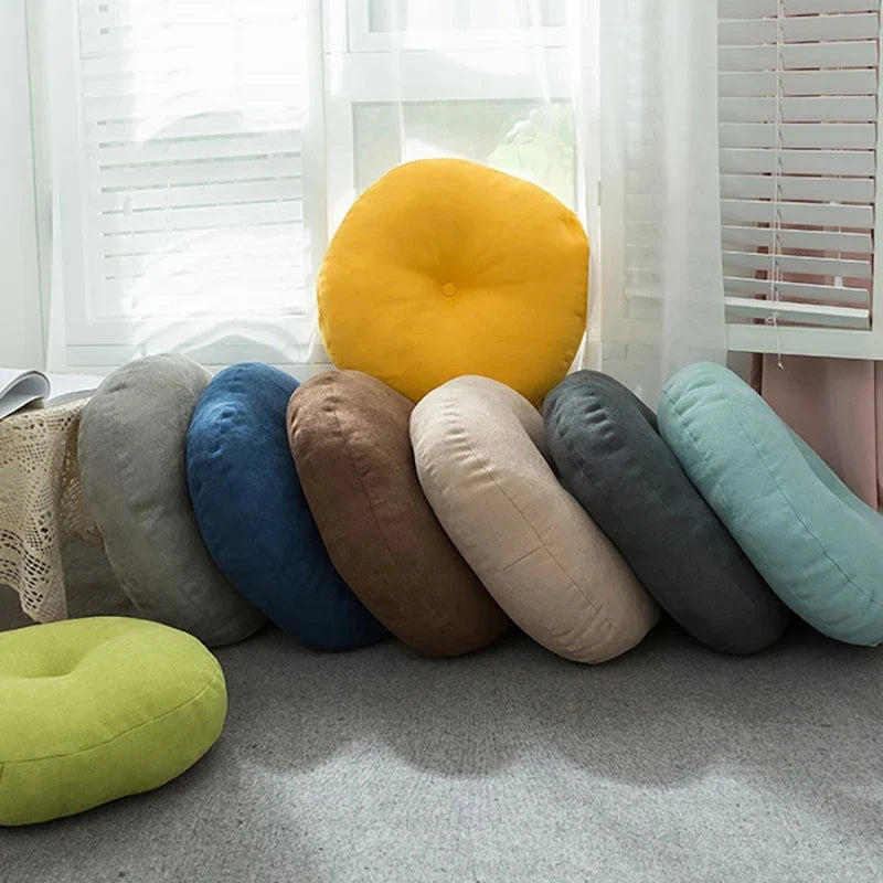 Coussin de Sol Rond en Lin - Style Japonais pour Coin Lecture
