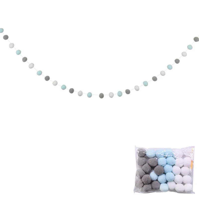 Guirlande Boules Feutre Laine pour Tipi Enfant Pastel & Gris 2m