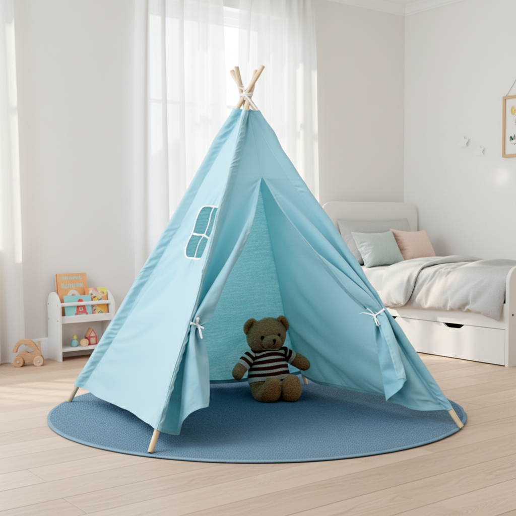 Tente Tipi Enfant Bleu Ciel avec Fenêtre 1.35m