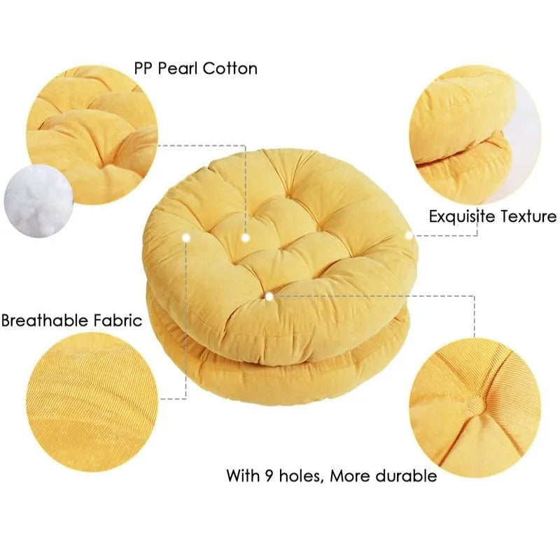 Coussin de Sol Rond en Velours Côtelé