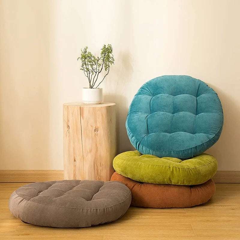 Coussin de Sol Rond en Velours Côtelé