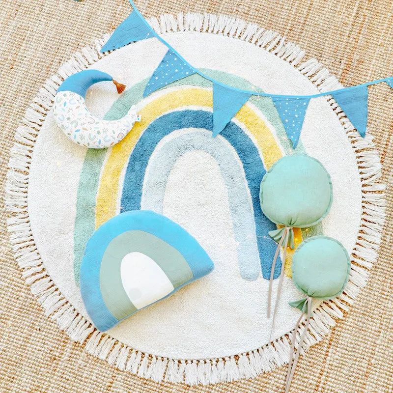 Tapis de Sol Rond Arc-en-Ciel pour Tipi et Tente Enfant Boho