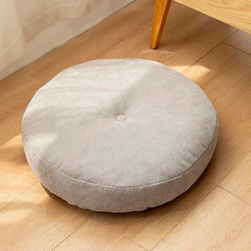 Coussin de Sol Rond en Lin - Style Japonais pour Coin Lecture