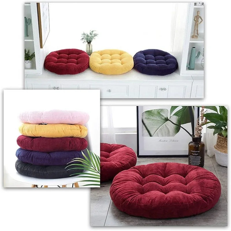 Coussin de Sol Rond en Velours Côtelé