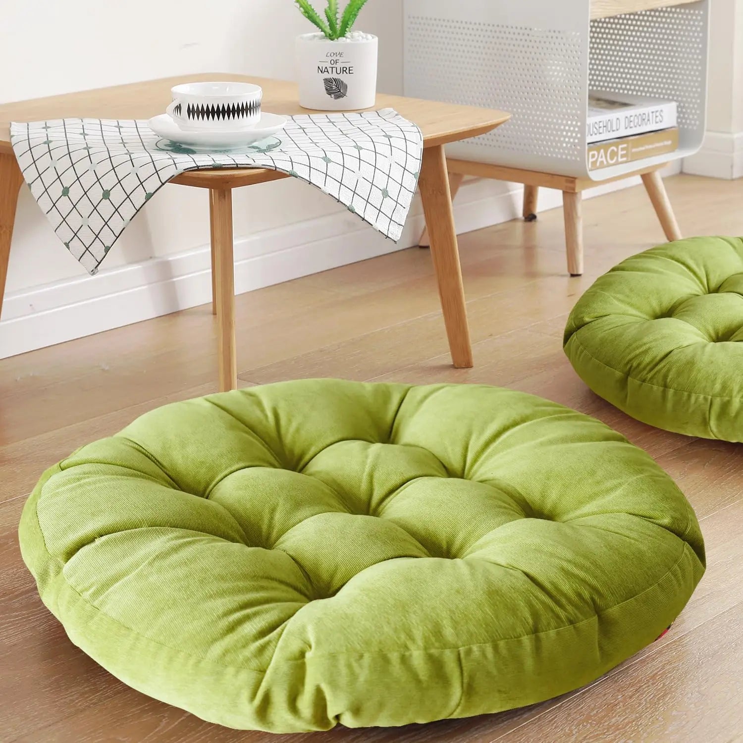 Coussin de Sol Rond en Velours Côtelé