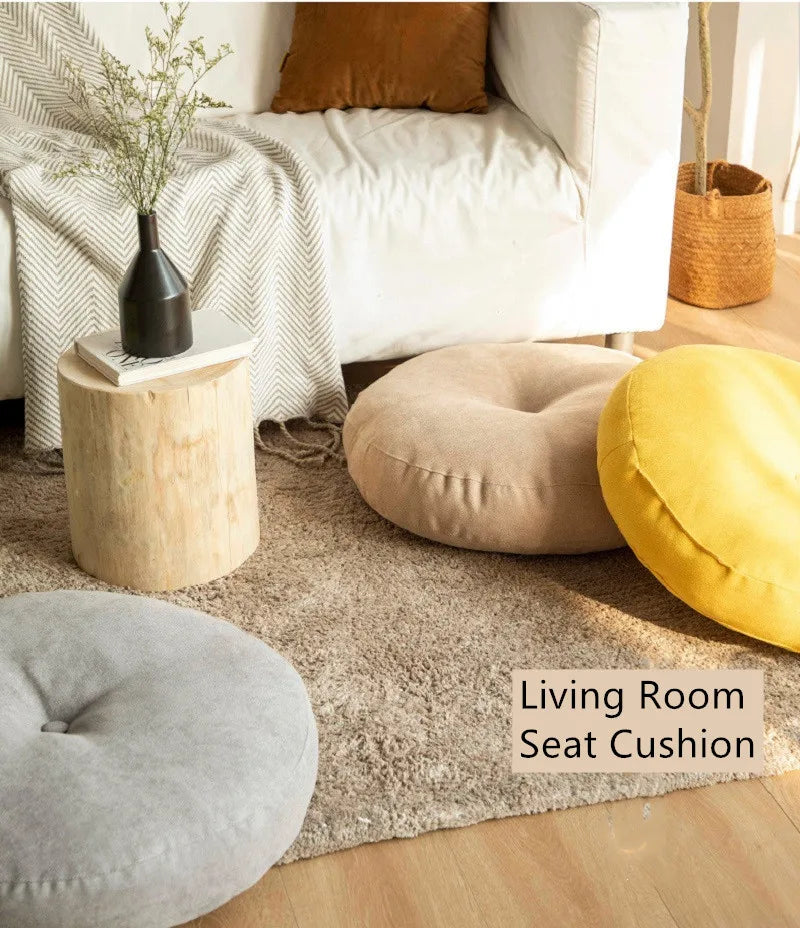 Coussin de Sol Rond en Lin - Style Japonais pour Coin Lecture