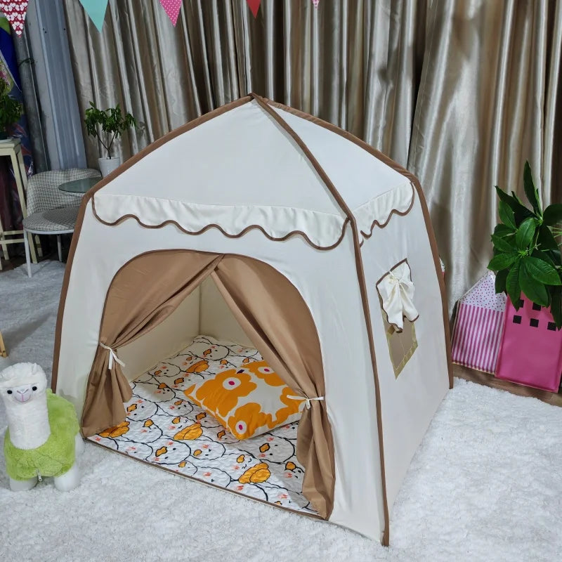 Tente Intérieure en Tissu Beige - Pliable avec Fenêtres