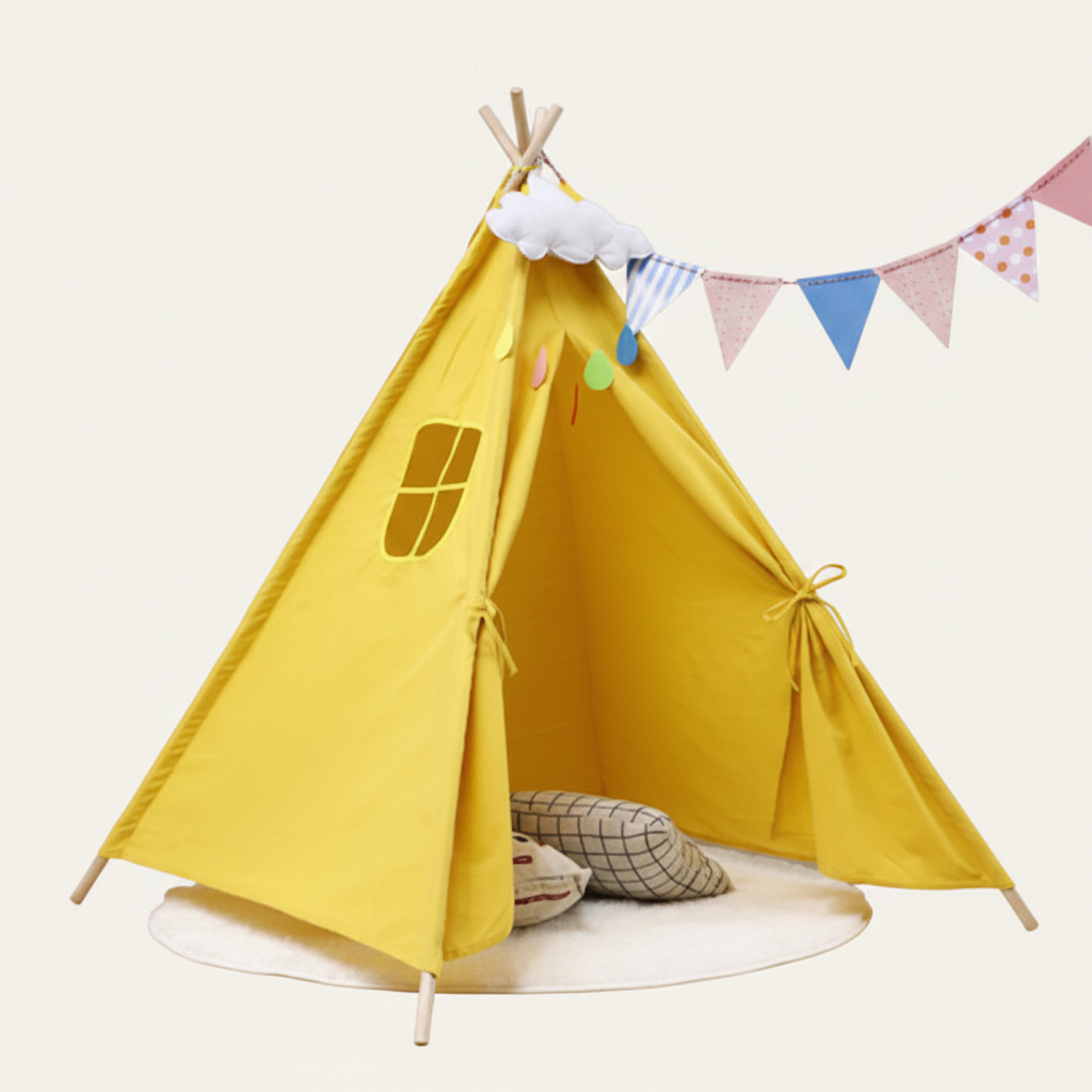 Tipi Enfant Jaune 160cm - Tente de Jeu en Toile avec Fenêtre