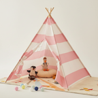 Tente Tipi Enfant en Coton Rayé Rose et Blanc 1.35m