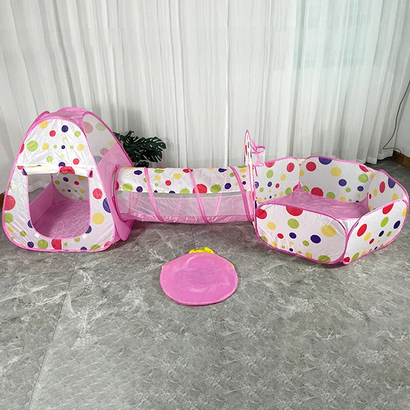 Aire De Jeu 3 En 1 Enfant Tente Tunnel Piscine à Balles Rose