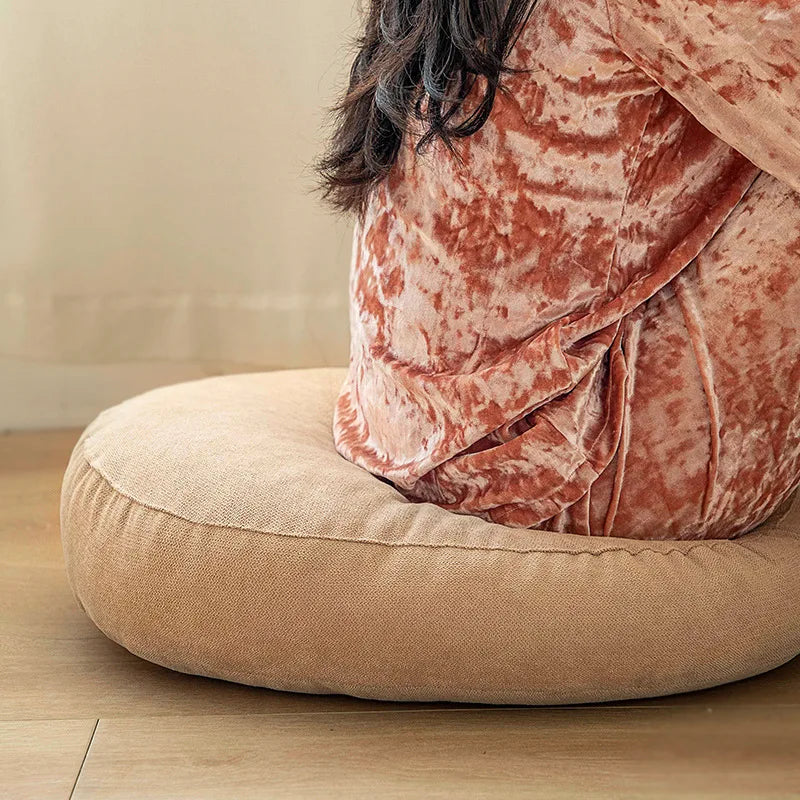 Coussin de Sol Rond en Lin - Style Japonais pour Coin Lecture