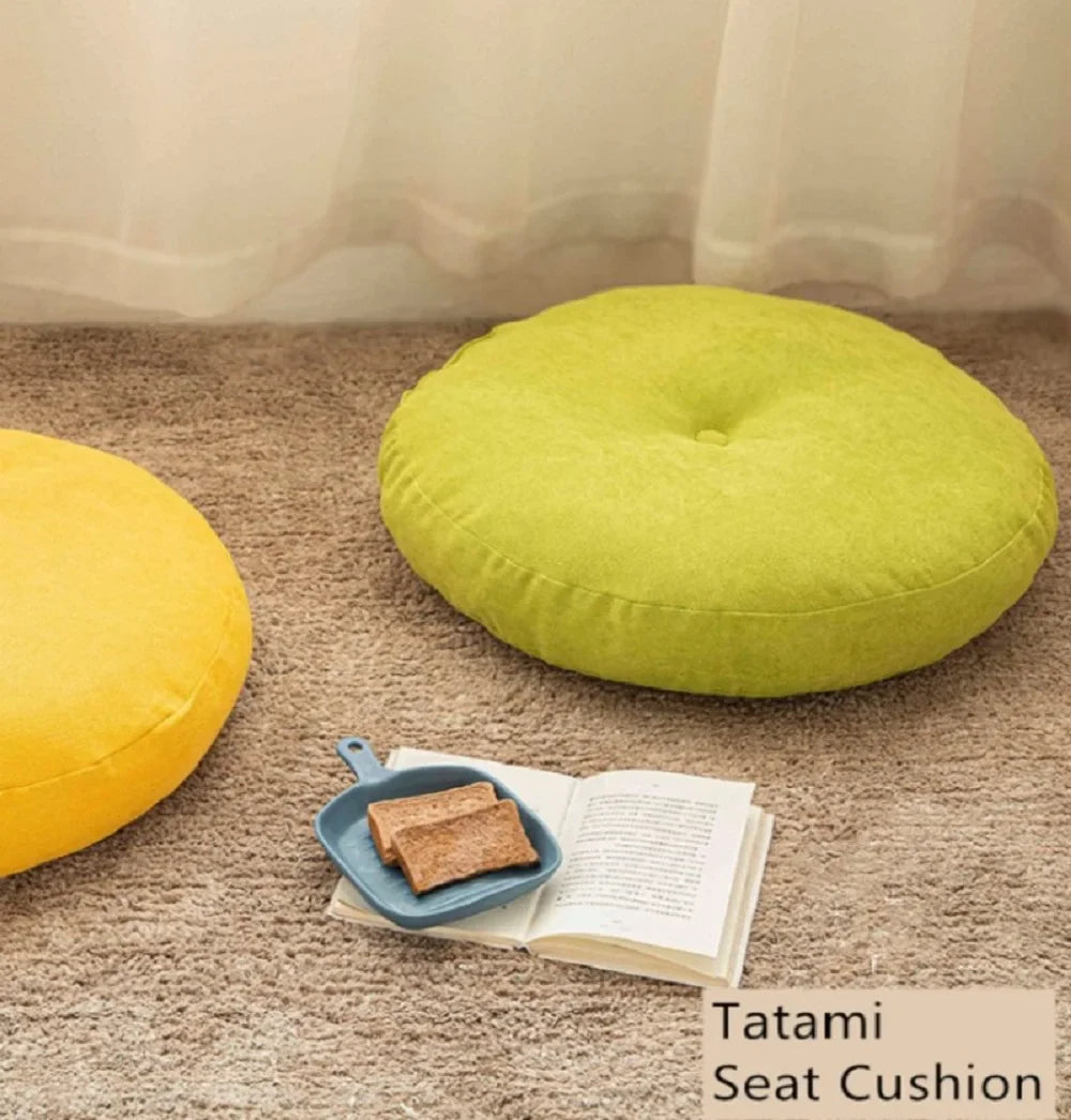Coussin de Sol Rond en Lin - Style Japonais pour Coin Lecture