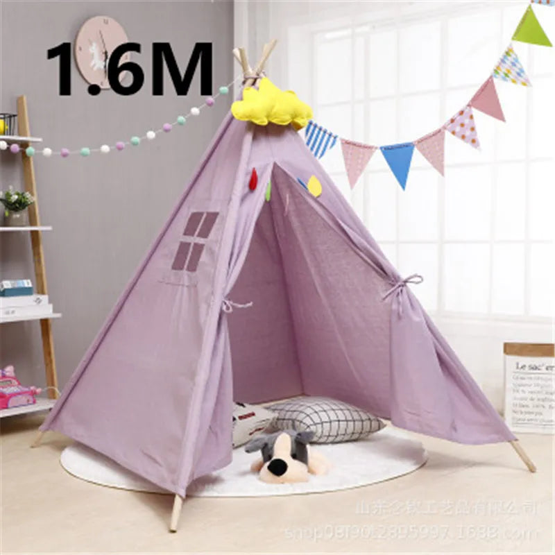 Tente Tipi Enfant Mauve - 1,6m - Toile Coton & Structure Bois