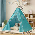 Tipi Enfant Bleu Intérieur en Coton avec Pompons et Fenêtre