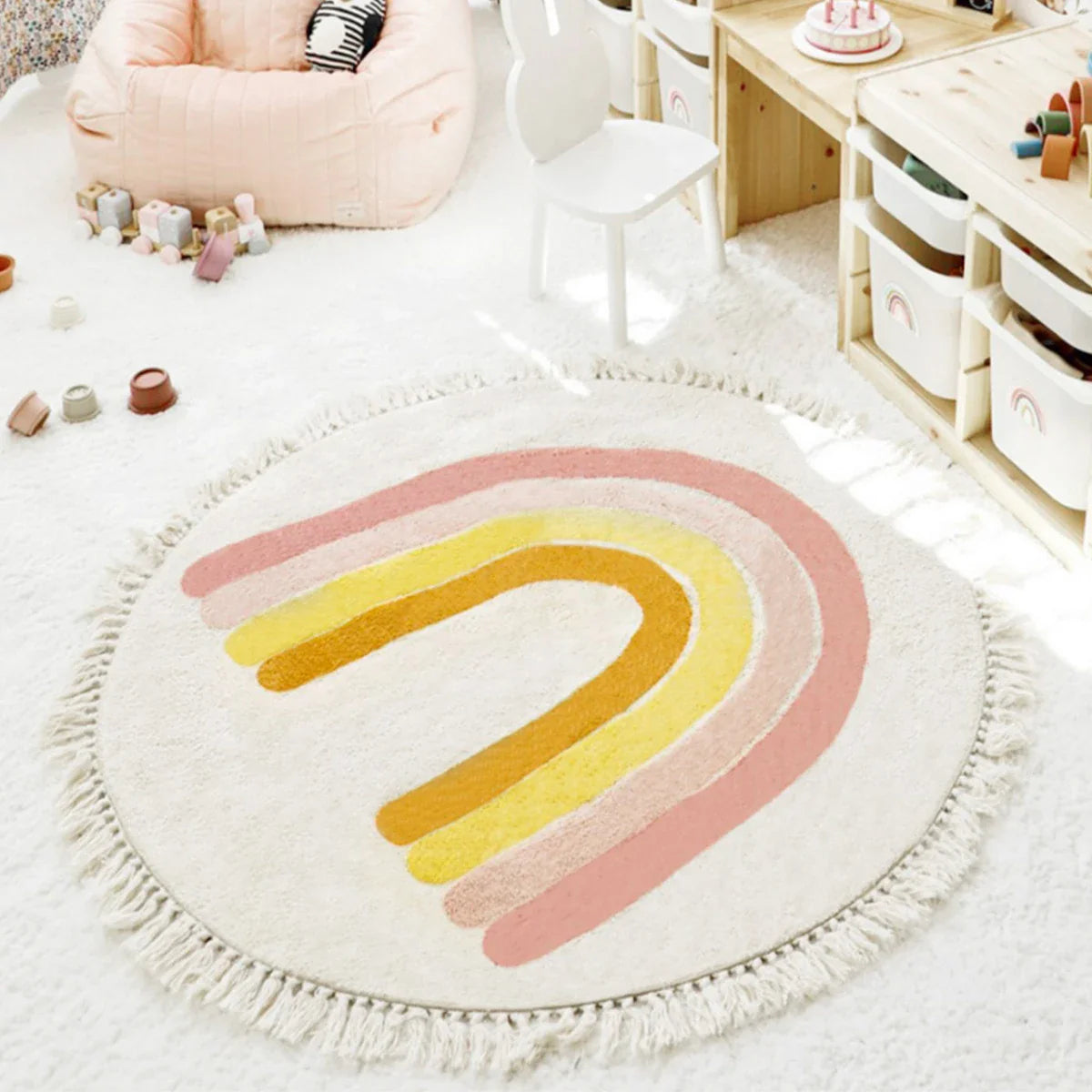 Tapis de Sol Rond Arc-en-Ciel pour Tipi et Tente Enfant Boho