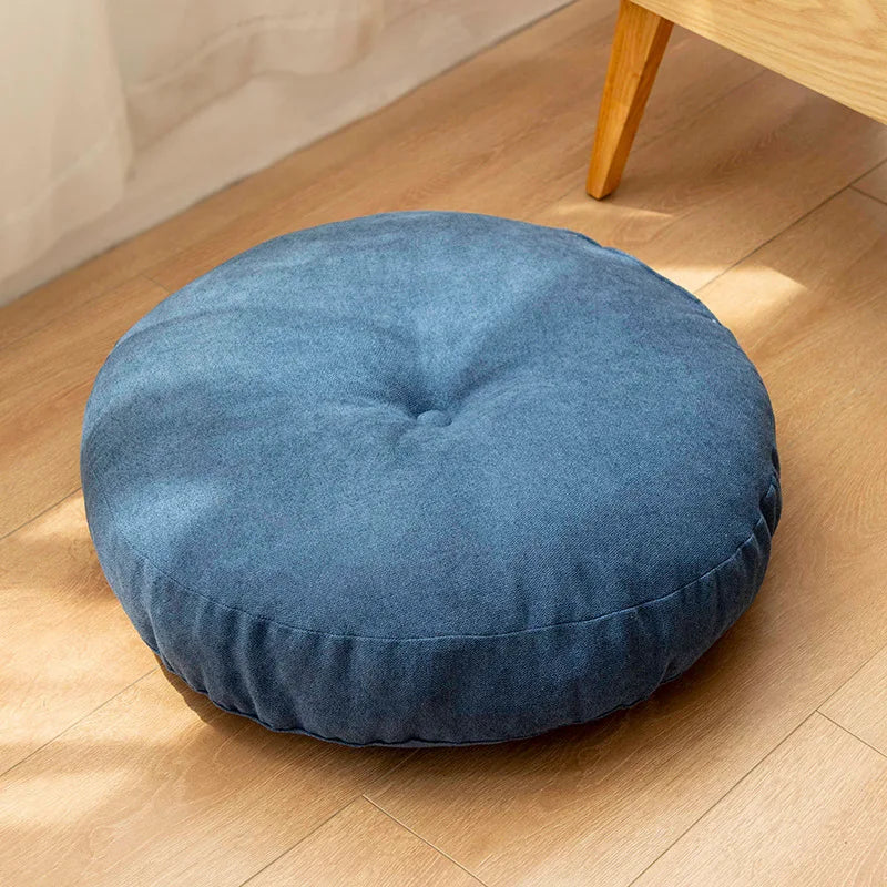 Coussin de Sol Rond en Lin - Style Japonais pour Coin Lecture