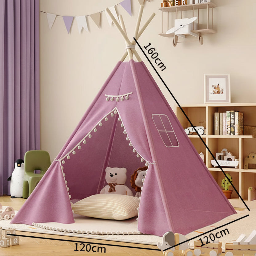 Tipi Enfant Violet en Coton avec Pompons et Fenêtre