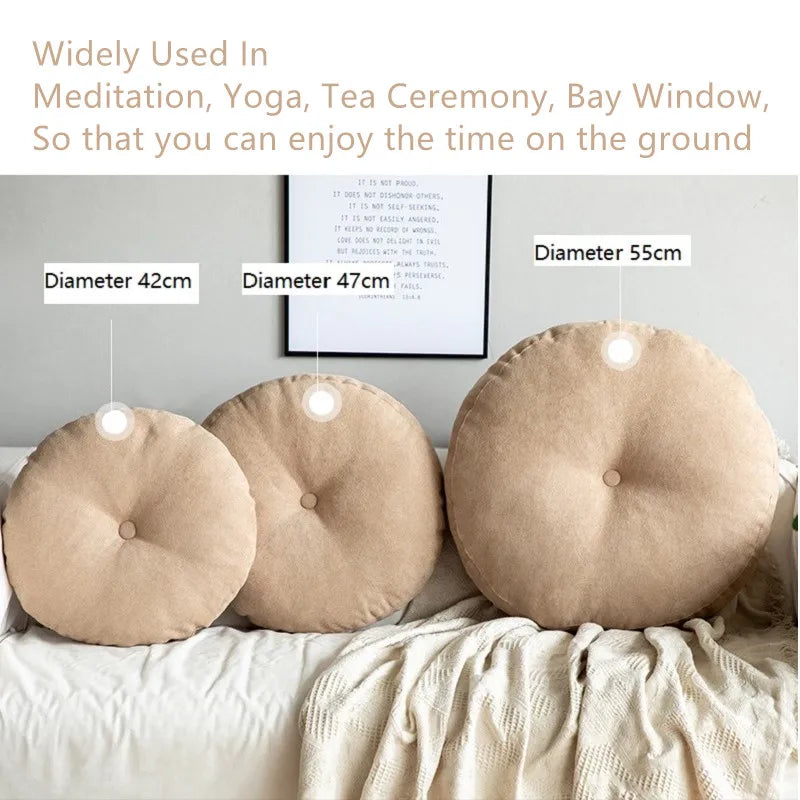 Coussin de Sol Rond en Lin - Style Japonais pour Coin Lecture